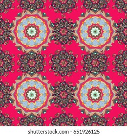 Rich ethnic striped seamless pattern geometric design. Colored mandala on background. Vector illustration. Mandala style.