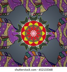 Rich ethnic striped seamless pattern geometric design. Mandala style. Colored mandala on background. Vector illustration.