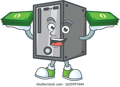 rich and famous CPU cartoon character with money on hands
