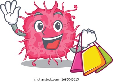 Rich and famous pathogenic bacteria cartoon character holding shopping bags