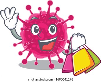 Rich and famous picornaviridae cartoon character holding shopping bags