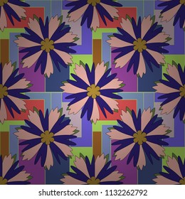 Rich fashionable floral texture for wallpaper, interior, tiles, print, textiles, packaging and various types of design. Vector seamless pattern with small flowers in a blue, violet and pink colors.