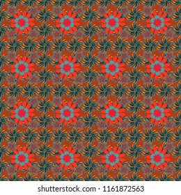 Rich fashionable floral texture for wallpaper, interior, tiles, print, textiles, packaging and various types of design. Vector seamless pattern with small flowers in a orange, blue and red colors.