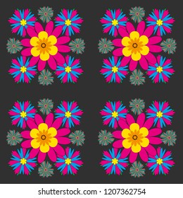 Rich fashionable floral texture for wallpaper, interior, tiles, print, textiles, packaging and various types of design. Vector seamless pattern with small flowers in a blue, gray and magenta colors.