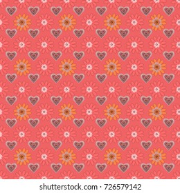Rich fashionable floral texture for wallpaper, interior, tiles, print, textiles, packaging and various types of design. Vector seamless pattern with small flowers in a neutral, orange and pink colors.
