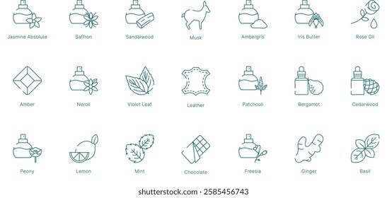 Rich and Floral Fragrance Notes Vector Icon Set