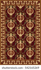 Rich floral pattern. Vector ornament with pomegranate. Stylized template for carpet, textile, linen, bedspread, curtain, shawl and any surface.