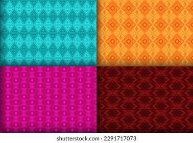 Rich geometric rhombus seamless pattern collection. Arabian tracery ethnic patterns. Rhombus lozenge geometric vector seamless background bundle. Monochrome background swatches.