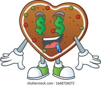 Rich gingerbread love with Money eye mascot character concept