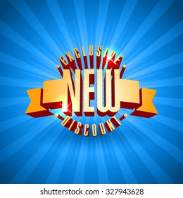 rich glossy creative 3d vector text of sale decrease cost offer on blue glossy bright radial radiation scene texture commercial background scene new massive orange rich mark big contract blue yellow b