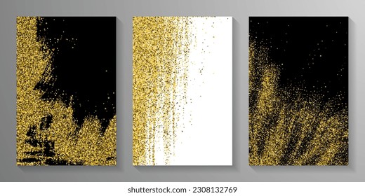 Reiche goldene Konfetti Punkt streuen Textur. Dreieck quadratische Kreis Stern Elemente Vektorgrafik. Die Einrichtung des Hotels. Luxuriöse Grit Granula Pulver Konfetti. Birthday-Dekorationsstardust-Spatter