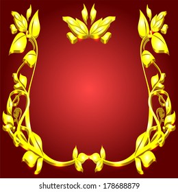 rich gold monogram floral pattern on red background