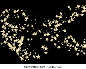 Rich Gold, Silver Glitter, Sparkles, Gradient Stars Confetti. Gold, Silver VIP Flying Stars Confetti. Expensive Premium New Year Christmas Decoration Vector Background. Sparkling Winter Foil.