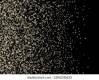 Rich Gold, Silver Glitter, Sparkles, Gradient Stars Confetti. Gold, Silver VIP Flying Stars Confetti. Sparkling Winter Frame. Luxury Sparkling New Year Christmas Decoration Vector Background.