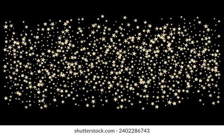 Rich Gold, Silver Glitter, Sparkles, Gradient Stars Confetti. Gold, Silver VIP Flying Stars Confetti. Sparkling Winter Bokeh. Expensive Sparkling New Year Christmas Garland Vector Background.