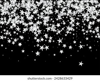 Rich Gold, Silver Glitter, Sparkles, Gradient Stars Confetti. Sparkling Winter Border. Gold, Silver VIP Falling Stars Confetti. Premium Luxury New Year Christmas Garland Vector Background.