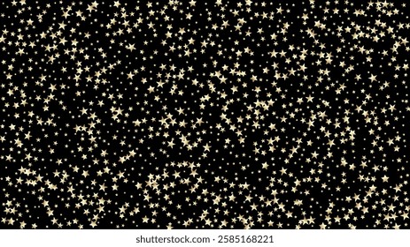 Rich Gold, Silver Glitter, Sparkles, Gradient Stars Confetti. Gold, Silver VIP Flying Stars Confetti. Sparkling Winter Glitter. Glamour Premium New Year Christmas Decoration Vector Background.