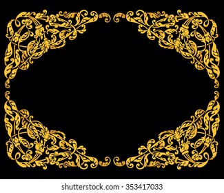 Rich gold vector baroque curly ornamental frame for design and decoration on black background