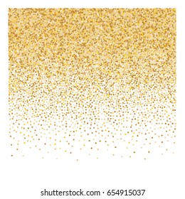 Rich gold vector sparkling confetti falling down. Luxury background, golden glitter, shining sparkles on white background. Christmas, new year, birthday party celebration, firework. Decorative shimmer