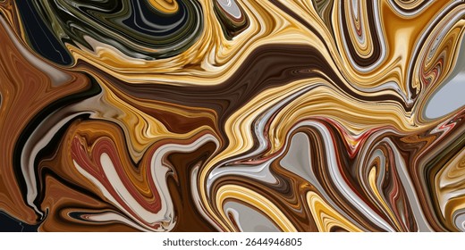Ricos redemoinhos dourados e castanhos formam uma cativante textura em mármore com um fluxo quente e elegante, ideal para fundos, marcas de luxo ou arte abstrata digital.