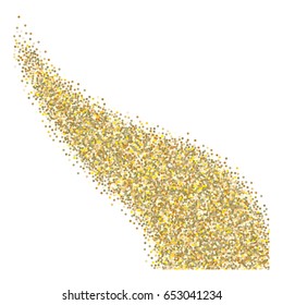 Rich golden vector flying sparkling confetti falling down. Luxurious background, gold glitter, shining sparkles on white background. Premium Christmas, new year, birthday party celebration, fireworks.