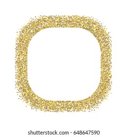 Rich golden vector sparkling confetti border decor. Luxurious background, golden glitter, shining sparkles on white background. VIP premium design element. Christmas, new year celebration, gold frame.
