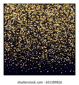 Rich golden vector sparkling confetti falling down. Luxurious background, golden glitter, shining sparkles on black background. VIP premium design element. Christmas, new year celebration, stardust