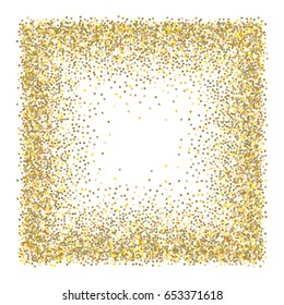 Rich golden vector sparkling confetti falling down. Luxurious background, golden glitter frame, shining sparkles on white background. Premium Christmas, new year, birthday party celebration, fireworks