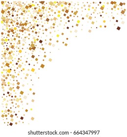 Rich golden vector sparkling confetti falling down. VIP premium design element. Christmas, new year celebration, star dust. Luxurious background, golden glitter, shining sparkles corner frame edge.