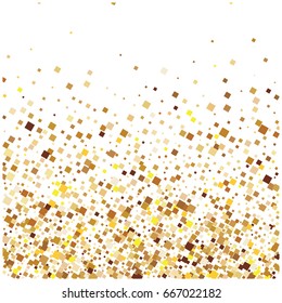 Rich golden vector sparkling confetti falling down. VIP premium design element. Christmas, new year celebration, star dust. Luxurious background, golden glitter, shining sparkles on white background.