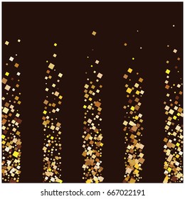 Rich golden vector sparkling confetti stripes falling down. Premium design element. Christmas, new year celebration, star dust. Luxurious background, gold glitter, shining sparkles on brown background