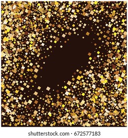 Rich golden vector sparkling confetti falling down. VIP premium design element. Christmas, new year celebration, star dust. Luxurious background, golden glitter, shining sparkles on brown background.