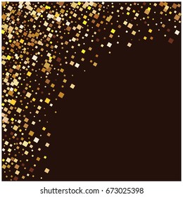 Rich golden vector sparkling confetti squares falling down. VIP premium design.Christmas, new year celebration, star dust. Luxurious background, golden glitter, shining sparkles frame edge border.