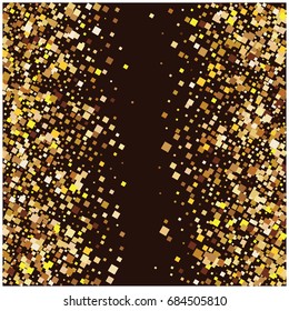 Rich golden vector sparkling confetti falling down. VIP premium design element. Christmas, new year celebration, star dust. Luxurious background, golden glitter, shining sparkles on brown background.