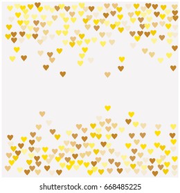 Rich golden vector with sparkling hearts confetti falling down. Christmas, new year celebration. Luxurious background, golden glitter, shining sparkles on white background. VIP premium design element.