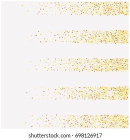 Rich golden vector stripes sparkling hearts confetti falling down. Christmas, new year celebration. Luxurious background, gold glitter, shining sparkles on white background. VIP premium design element