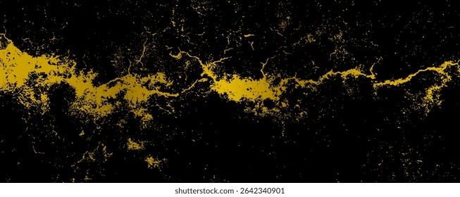 Veias douradas ricas se espalham por uma superfície preta profunda, criando um contraste visual impressionante. Os intrincados padrões evocam uma sensação de movimento e energia, convidando a exploração da forma e textura.
