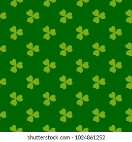 Rich green clover leaves vector seamless pattern. Nature spring background. Irish traditional St. Patrick's day design element.