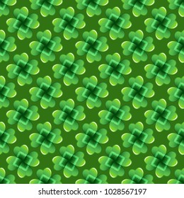 Rich green clover leaves vector seamless pattern. Nature spring background. Irish traditional St. Patrick's day design element.