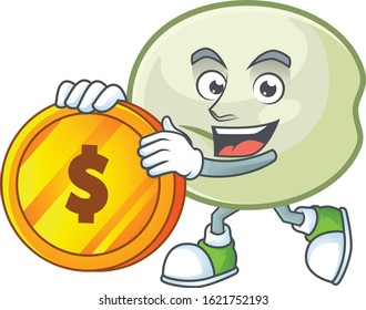 Rich green hoppang mascot cartoon design style with gold coin