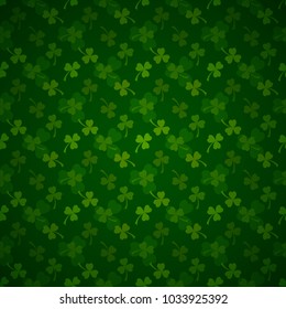 Rich green Saint Patrick's Day frame with four-leaf clover shamrock leaves pattern. Irish festival celebration greeting card design background. Square backdrop. - Shutterstock ID 1033925392