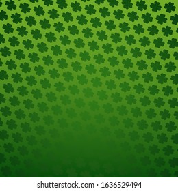 Rich green Saint Patrick's Day frame with four-leaf clover shamrock leaves pattern. Irish festival celebration greeting card design background. Square backdrop.
