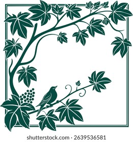 Rich green thick leafy rectangle foliage frame clean flat design with no shadows bright layout white background suitable for illustration use