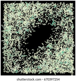 Rich green, yellow vector sparkling music signs confetti falling down. VIP premium design. Christmas, new year celebration. Music festival background, luxury glitter, shining sparkle, black background