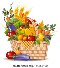 rich harvest of vegetables and fruits, vector illustration
