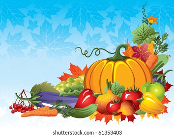rich harvest of vegetables and fruits, vector illustration