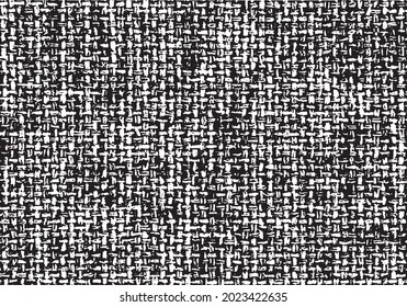 Rich, heavy fabric texture. Vector texture of weaving cloth. Grunge background. Abstract halftone vector illustration. Overlay for interesting effect and depth. Black isolated on white background.