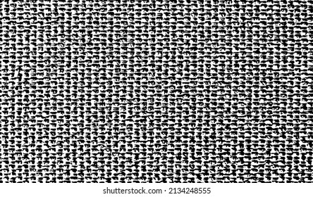 Reiche, schwere Stoffstruktur. Vektorstruktur von Webtuch. brüchiger Hintergrund. Abstrakte Halbtonvektorgrafik. Overlay für interessante Wirkung und Tiefe. Schwarz einzeln auf weißem Hintergrund.