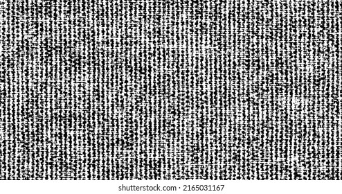 Rich, heavy fabric texture. Vector texture of weaving cloth. Grunge background. Abstract halftone vector illustration. Overlay for interesting effect and depth. Black isolated on white background.