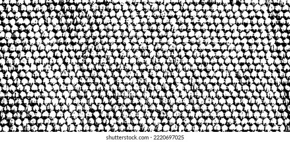 Rich, heavy fabric texture. Vector texture of weaving cloth. Grunge background. Abstract halftone vector illustration. Overlay for interesting effect and depth. Black isolated on white background.